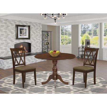East West Furniture 3 Piece Dublin Dining Room Set - Mahogany DMCL3-MAH-C